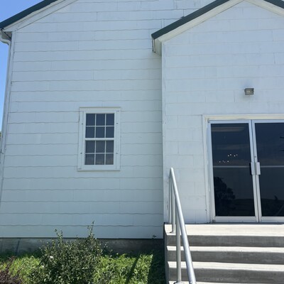 Outside view of small window in front of the church - looking good!